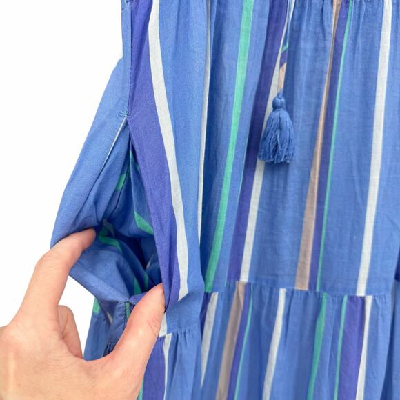 Destination 365 QVC Blue Stripe Tiered Sleeveless Breezy Cotton Maxi Dress - Picture 7 of 11